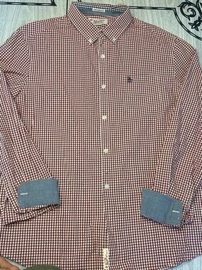 Original Penguin Men’s XL Burgundy Gingham Check Long Sleeve Button Down Shirt